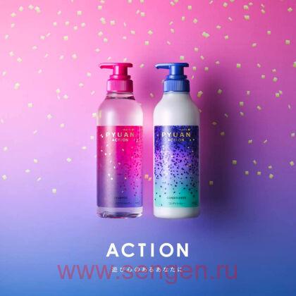 Кондиционер для волос KAO Merit Pyuan "Action", с ароматом цитрусовых и подсолнечника, 425мл.