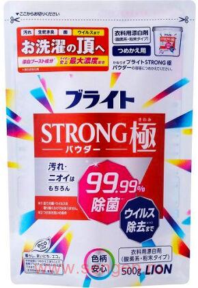 Порошковый кислородный отбеливатель для стойких загрязнений LION Bright Strong Kiwami Powder, с антибактериальным и дезодорирующим эффектом, сменная упаковка, 500г.