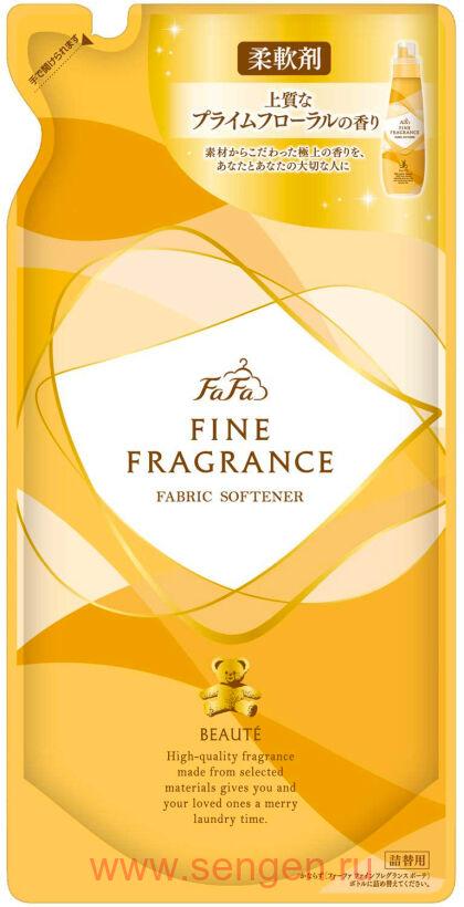 Парфюмированный кондиционер-ополаскиватель для белья NS FAFA JAPAN Fine Fragrance Beaute, с ароматом свежей зелени, персика, магнолии, сандалового дерева и кедра, сменная упаковка, 500мл.
