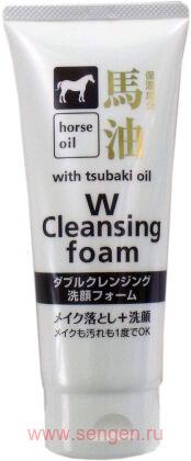 Пенка для умывания и удаления макияжа KUMANO YUSHI Horse Oil W Cleansing Foam, с лошадиным жиром и маслом камелии, 130г.