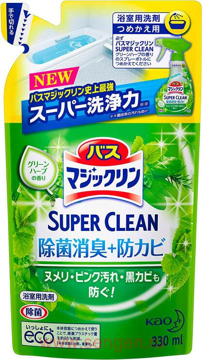 Чистящий спрей-пенка для ванной комнаты KAO Bath Magiclean Green Herb, с ароматом трав, сменная упаковка, 330мл.