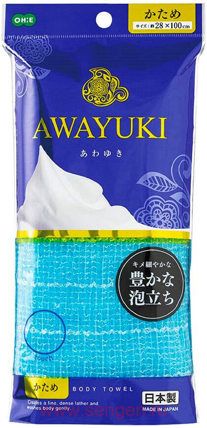 Массажная мочалка OHE AWAYUKI "Увлажняющая пена", жесткая, голубая, 28Х100см.