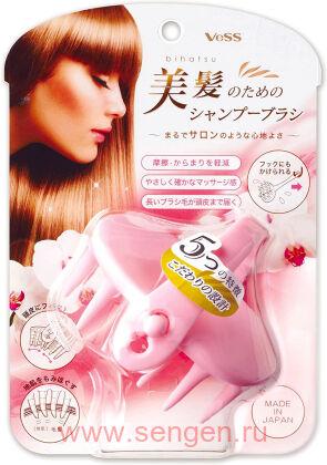 Силиконовая щетка-массажер для мытья головы VeSS Bihatsu Shampoo Brush, розовая, 1шт.