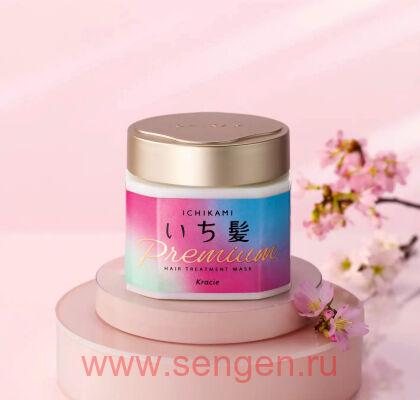 Маска для защиты и восстановления волос KRACIE Ichikami Premium Hair Treatment Mask, на основе масел премиум-класса, с ароматом цветущей вишни, банка 200г.