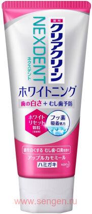 Лечебно-профилактическая зубная паста с микрогранулами KAO Clear Clean Nexdent Whitening Apple Chamomile, отбеливающая, с ароматом яблока и ромашки, 120г.