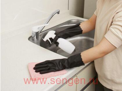 Перчатки виниловые для бытовых и хозяйственных нужд ST Family Premium Protect, с двухслойной структурой и противовирусной обработкой поверхности, чёрные (внутри розовые), 1пара.