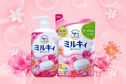 Жидкое молочное мыло для тела COW Мilky Body Soap, с маслом ши и ароматом цветов, мягкая упаковка, 400мл.