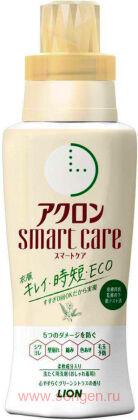 Жидкое средство для стирки деликатных тканей LION Acron Smart Care, со смягчающими компонентами, с ароматом зеленых цитрусовых, бутылка с колпачком-дозатором 440мл.