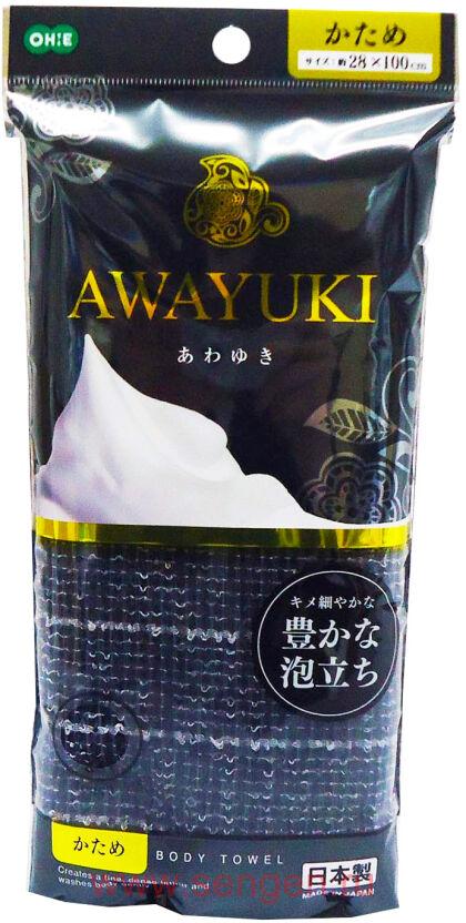 Массажная мочалка OHE AWAYUKI "Увлажняющая пена", жесткая, серая, 28Х100см.