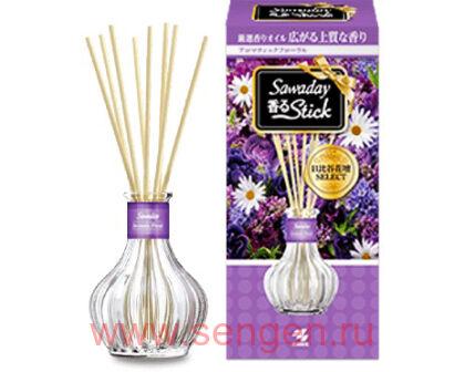 Натуральный аромадиффузор для дома KOBAYASHI Sawaday Stick Parfum Aromatic Floral, с цветочно-цитрусовым ароматом, стеклянный флакон 70мл, 8 палочек.