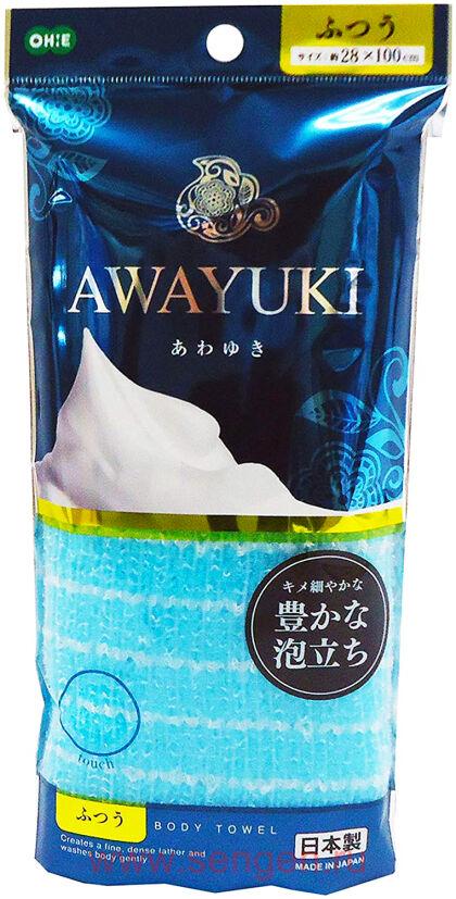 Массажная мочалка OHE AWAYUKI "Увлажняющая пена" средней жесткости, голубая, 28Х100см.
