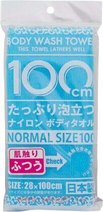 Массажная мочалка для тела YOKOZUNA Shower Body Towel Normal Blue, средней жесткости, голубая. Размер 28Х100см.