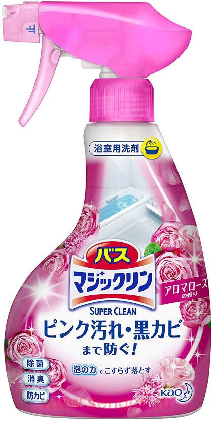 Чистящий спрей-пенка с противогрибковым эффектом KAO Bath Magiclean Aroma Rose, для ванной комнаты и душевых кабин, с ароматом роз, 380мл.