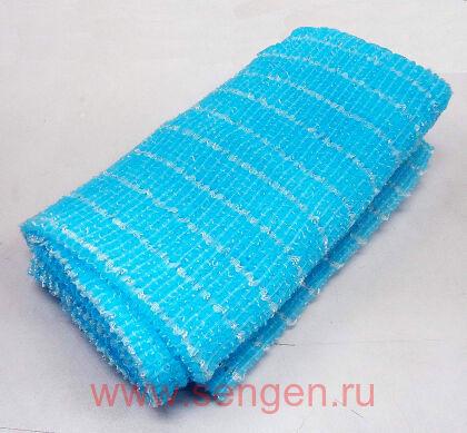 Массажная мочалка OHE AWAYUKI "Увлажняющая пена", жесткая, голубая, 28Х100см.