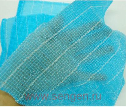 Массажная мочалка OHE AWAYUKI "Увлажняющая пена", жесткая, голубая, 28Х100см.