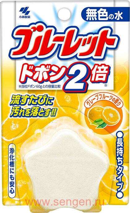 Таблетка для бачка унитаза очищающая и дезодорирующая, KOBAYASHI Bluelet Dobon Double Grapefruit, с ароматом грейпфрута, 120г