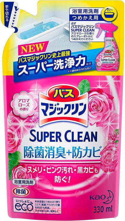 Чистящий спрей-пенка с противогрибковым эффектом KAO Bath Magiclean Aroma Rose, для ванной комнаты и душевых кабин, с ароматом роз, сменная упаковка, 330мл.