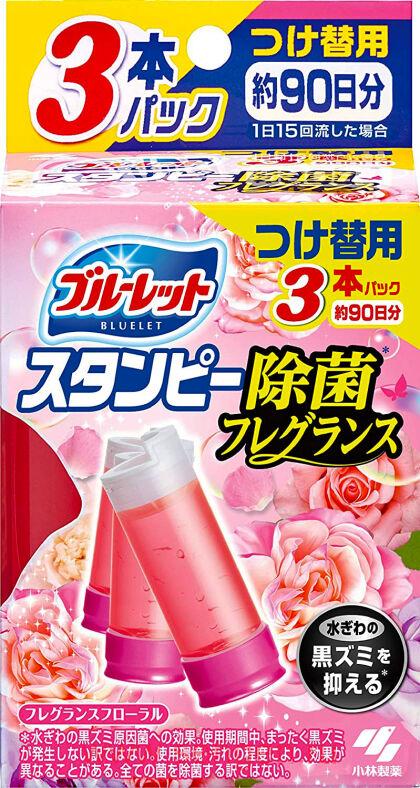 Дезодорирующий очиститель-цветок для туалетов, KOBAYASHI Bluelet Stampy Floral, с нежным ароматом роз, запасной блок, 28гХ3шт