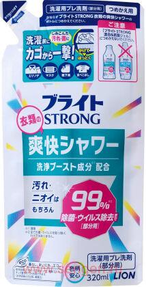 Гель-отбеливатель для стойких загрязнений LION Bright Strong Refreshing Shower, для предварительного и точечного нанесения, с антибактериальным эффектом, сменная упаковка, 320мл.