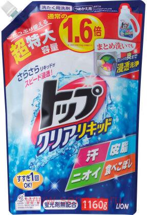 Жидкое средство для стирки белья LION Top Clear Liquid, с ферментами, цветочный аромат, мягкая упаковка с крышкой, 1160г.
