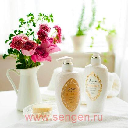 Шампунь для волос KOSE Je l’aime Amino Supreme Satin Sleek, cмягчающий, с нежным ароматом розы и жасмина, 500мл.