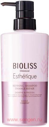 Шампунь для волос KOSE Bioliss Botanical Esthetique Refining Damage Repair, восстанавливающий, с ароматом жасмина и фрезии, 500мл.