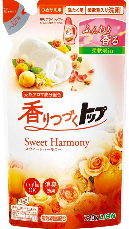 Жидкое средство для стирки белья LION Top Sweet Harmony, с нежным ароматом цветов и фруктов, мягкая упаковка, 720г.