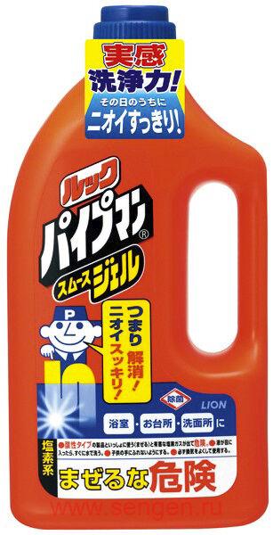 Очищающий и удаляющий запах гель LION Look Pipeman Smooth Gel, для водопроводных и канализационных труб, 1000мл.