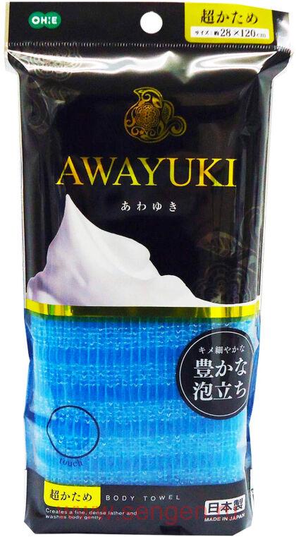 Массажная мочалка OHE AWAYUKI "Увлажняющая пена", сверхжесткая, удлиненная, синяя, 28Х120см.