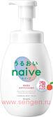 Увлажняющее жидкое мыло-пенка для тела KRACIE Naive Foam Body Soap Moisturizing, с экстрактом листьев персикового дерева, с ароматом сочного персика, помпа 600мл.