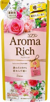 Кондиционер для белья LION Aroma Rich Diana, c ароматом малины, английской розы и магнолии, мягкая упаковка, 400мл.