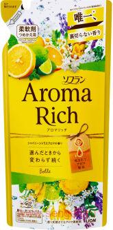 Кондиционер для белья LION Aroma Rich Belle, с ароматом апельсина, бергамота, жасмина и фрезии, мягкая упаковка, 400мп.