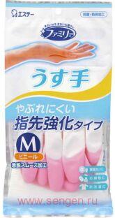 Перчатки уплотненные на пальцах, ST Family Vinyl Glove, тонкие, размер M, бело-розовые, 1пара