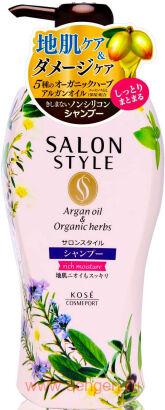 Шампунь для волос KOSE Salon Style Rich Moisture, увлажняющий, с органическими маслами, с ароматом цветов и трав, 500мл.