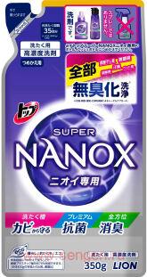 Концентрированное жидкое средство для стирки белья LION Top Super Nanox, для контроля за неприятными запахами, сменная упаковка, 350г.