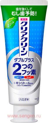Лечебно-профилактическая зубная паста KAO Clear Clean Double Plus Light Mint, с микрогранулами и ксилитом комплексного действия, 130гр.