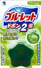 Таблетка для бачка унитаза очищающая и дезодорирующая, KOBAYASHI Bluelet Dobon Double Herb, с эффектом окрашивания воды, с ароматом свежих трав, 120г