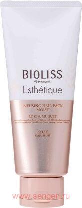 Маска для увлажнения и защиты волос KOSE Bioliss Botanical Esthetique Infusing Hair Pack Moist, с ароматом розы и ландыша, 200г.