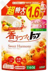 Жидкое средство для стирки белья LION Top Sweet Harmony, с нежным ароматом цветов и фруктов, мягкая упаковка с крышкой, 1160г.