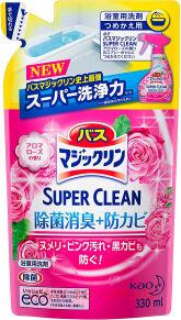 Чистящий спрей-пенка с противогрибковым эффектом KAO Bath Magiclean Aroma Rose, для ванной комнаты и душевых кабин, с ароматом роз, сменная упаковка, 330мл.