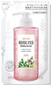 Разглаживающий и выпрямляющий кондиционер для волос KOSE Bioliss Botanical Sleek Straight, содержащий натуральные и растительные ингредиенты, с цветочно-фруктовым ароматом, мягкая упаковка, 340мл.